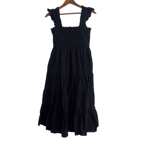 Kourt Dresses & Skirts - Kourt Smocked Tiered Ruffle Swiss Dot Sleeveless Calypso Midi Dress Black XL